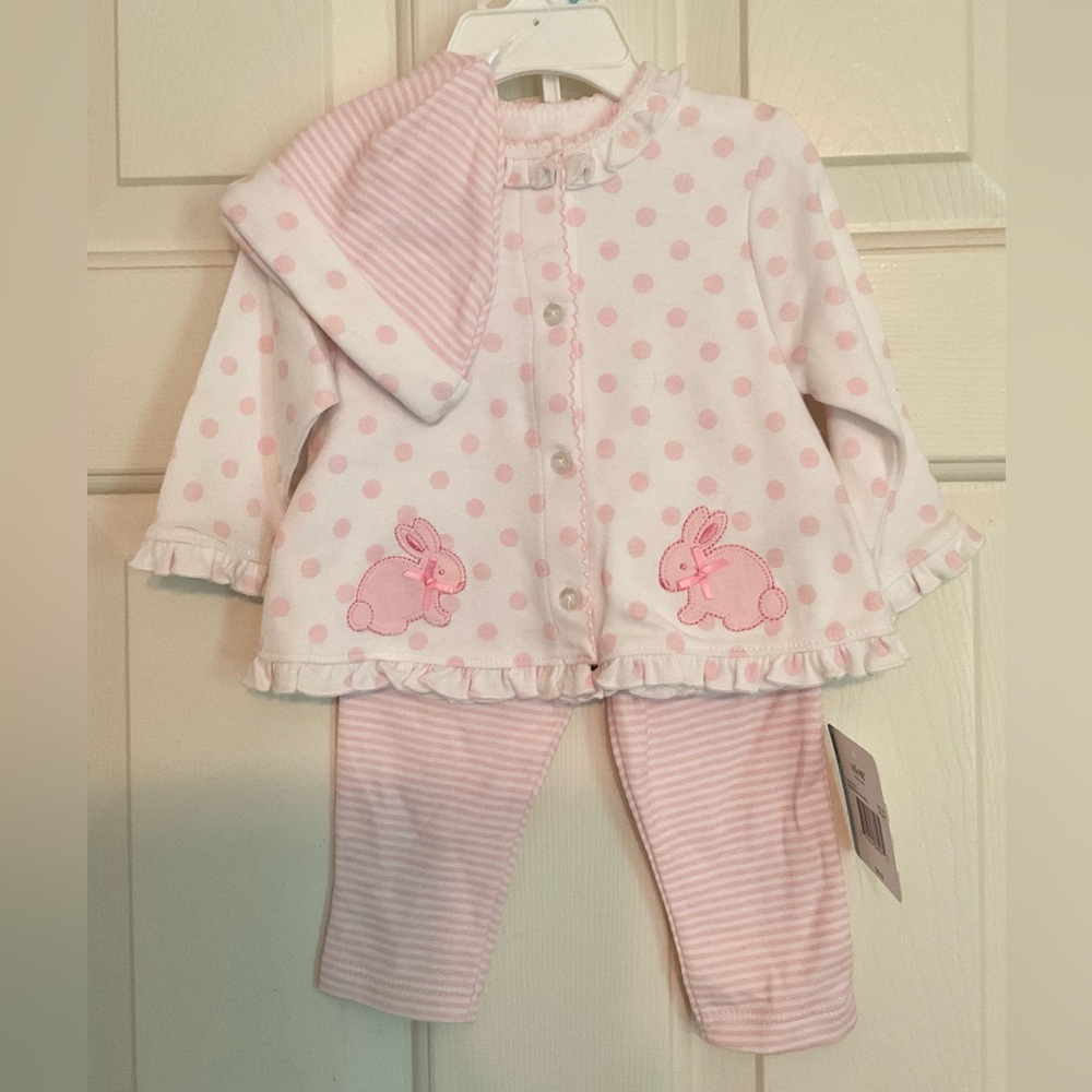 Little Me Pink Striped Cardigan and Hat Set
